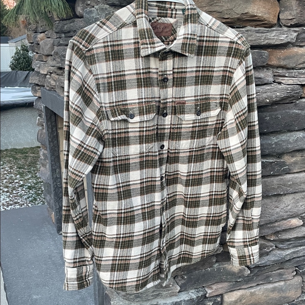 Orvis Olive and Beige Plaid Casual Shirt